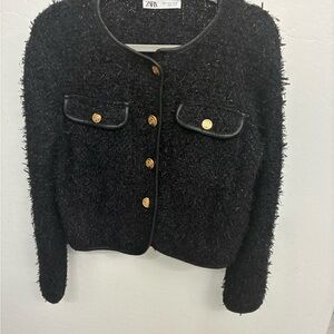 Zara Black Women's Jacket with Gold Buttons